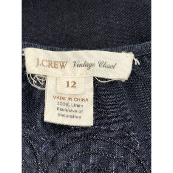 J. Crew Vintage Closet Sz 12 Navy Blue Peasant Blouse 100% Linen Sequins EUC - Picture 8 of 9